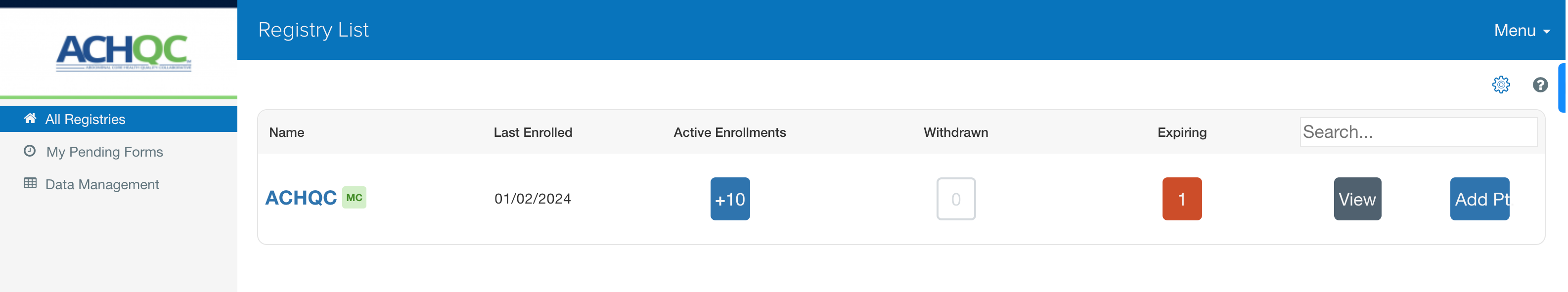 Registries dashboard